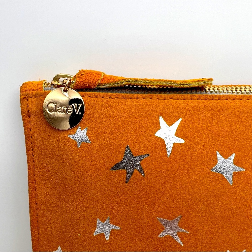 CLARE V Star Pattern Flat Clutch Pouch - Mustard Yellow - Picture 5 of 8